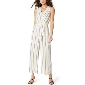 BB Dakota Rayon Belted Jumpsuit - Stripes - White Multi/Ivory